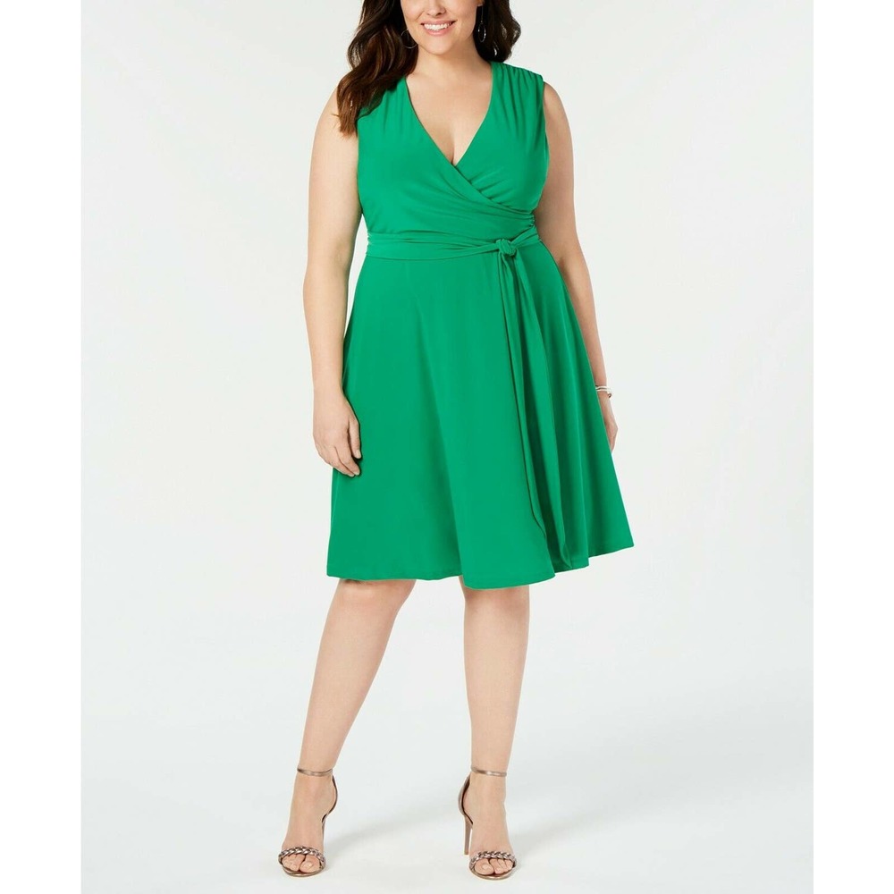 Jessica Howard Women's Plus Size Surplice Wrap Dress - Green - Size: 16W